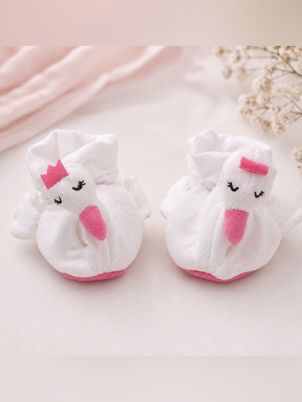 Adorable White & Pink‎ Swan Baby Booties Newborn